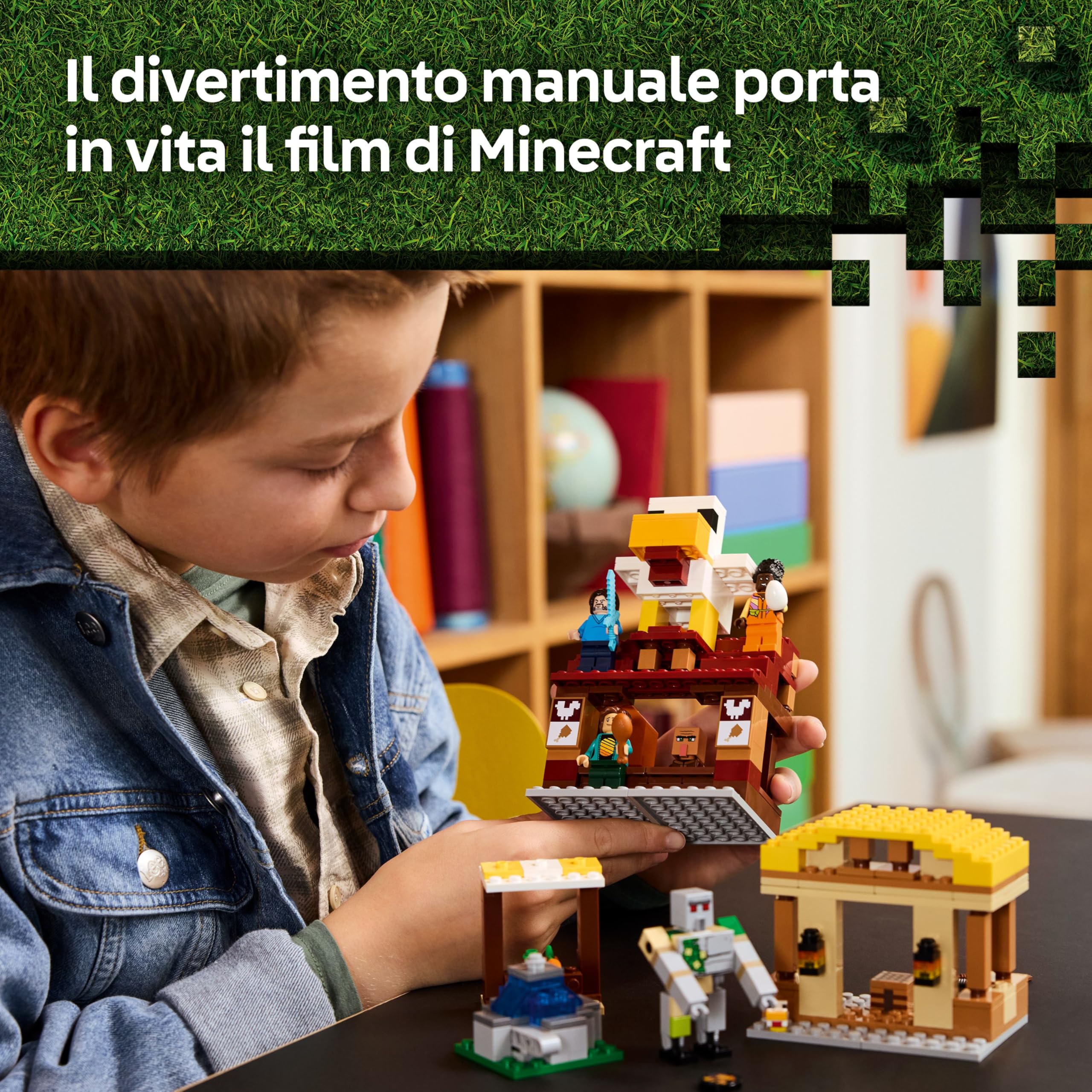 LEGO Minecraft Attacco al Villaggio del Ghast-Pallone - Giocattolo con Casa di Steve, 4 Minifigure, Golem di Ferro e Funzione Fontana Esplosiva - Regalo per Gamer, Bambini e Bambine da 10 Anni - 21273