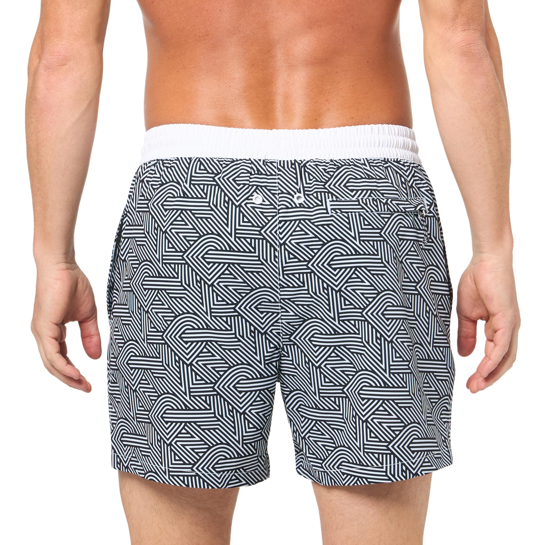 DKNY Men's Standard Stretch Quick Dry Volley UPF 40+ Protection Swim Trunk, Crosswalk