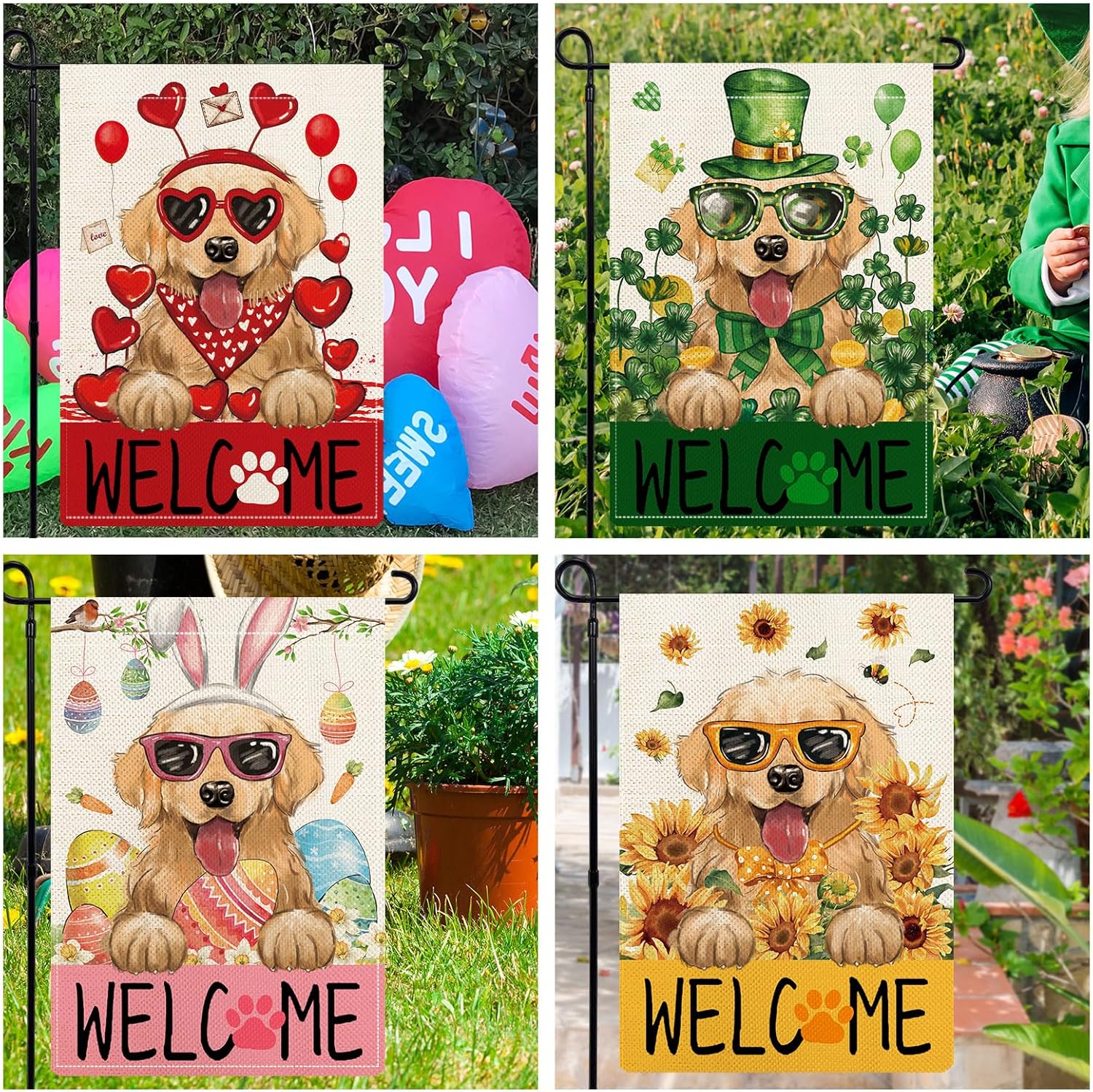 Golden Retriever Garden Flags for Outside Set of 12, Puppy Dog Welcome Garden Flags 12x18 Double Sided for All Seasons and Holidays, Spring Easter Yard Lawn Flags for Farmhouse Outdoor Decor - Image 4