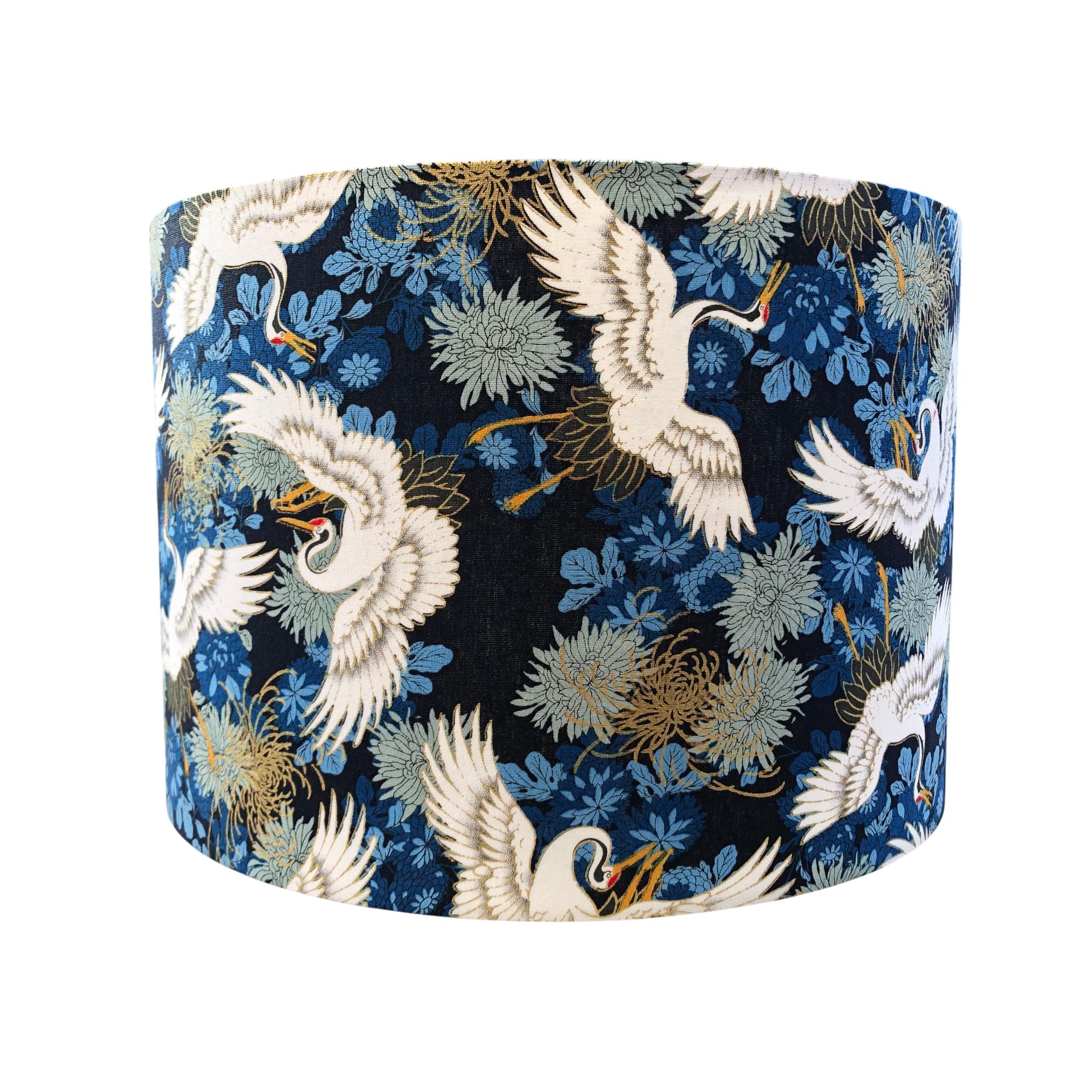 Japanese Oriental Exotic Crane Birds Gold Navy Blue Handmade Lampshade Shade (Table/Floor, Large (40cm diameter))