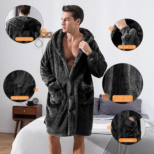 Miniatura 2 de NIMOJIRO Manta de invierno con cremallera de gran tamaño, sudadera con capucha y bolsillos enormes, cómoda y adecuada para adultos, mujeres y hombres