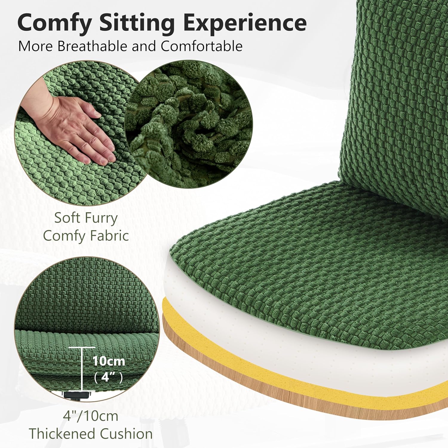 Fizzin Criss Cross Chair,Armless Cross Legged Chair with Wheels,Memory Foam Seat Office Desk Chair with Flipable Back Cushion,Mid Back Swivel Chair for Home Office,Bedroom Vanity (Green)