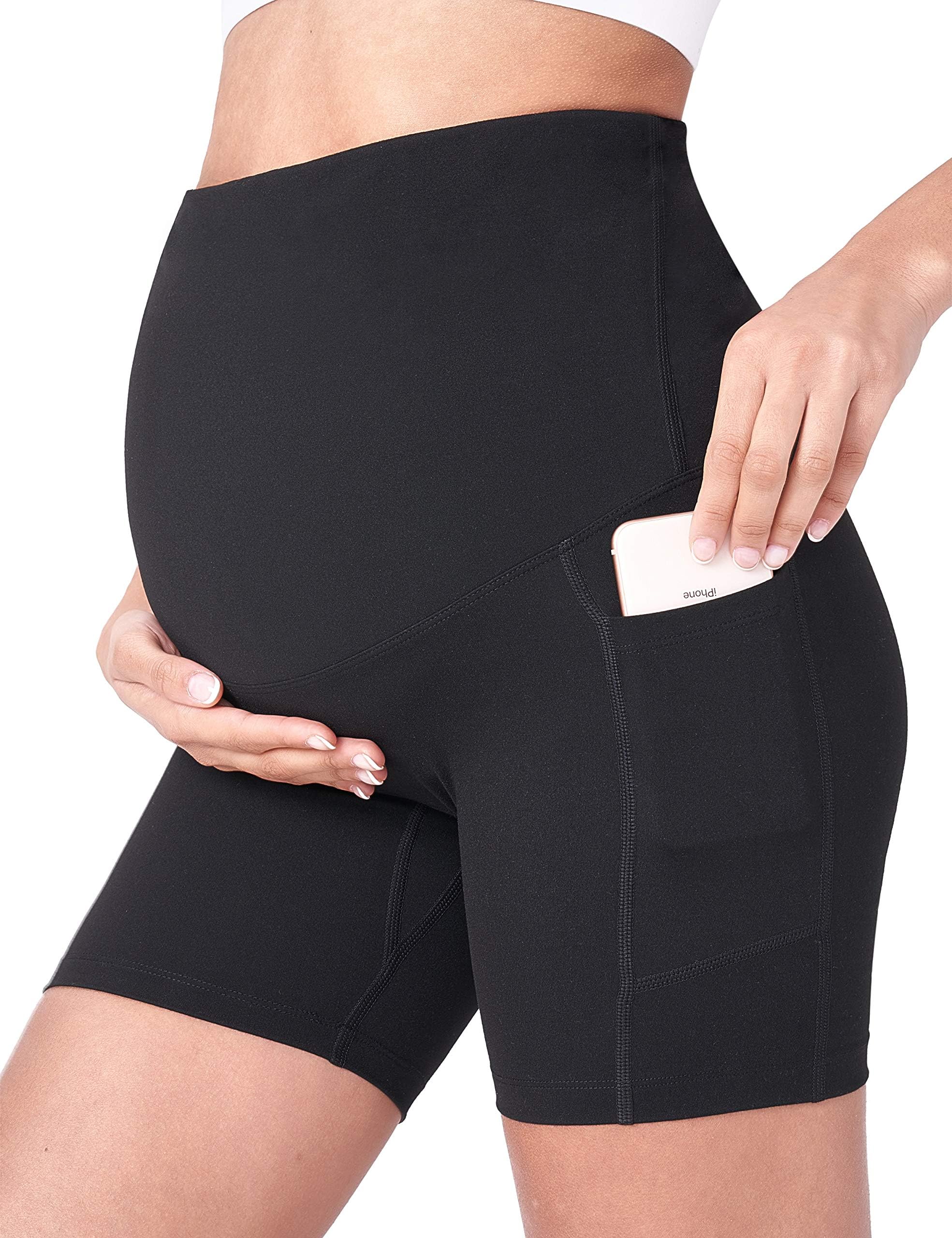 Women's Maternity Yoga Shorts Over The Belly Bump Summer Workout Running Active Short Pants with Pockets 5"/8"