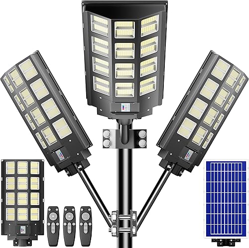 Miniatura 10 de loyoele Farola solar para exteriores, impermeable, del anochecer al amanecer, 9800 W, luces solares de estacionamiento comercial, gran luz de