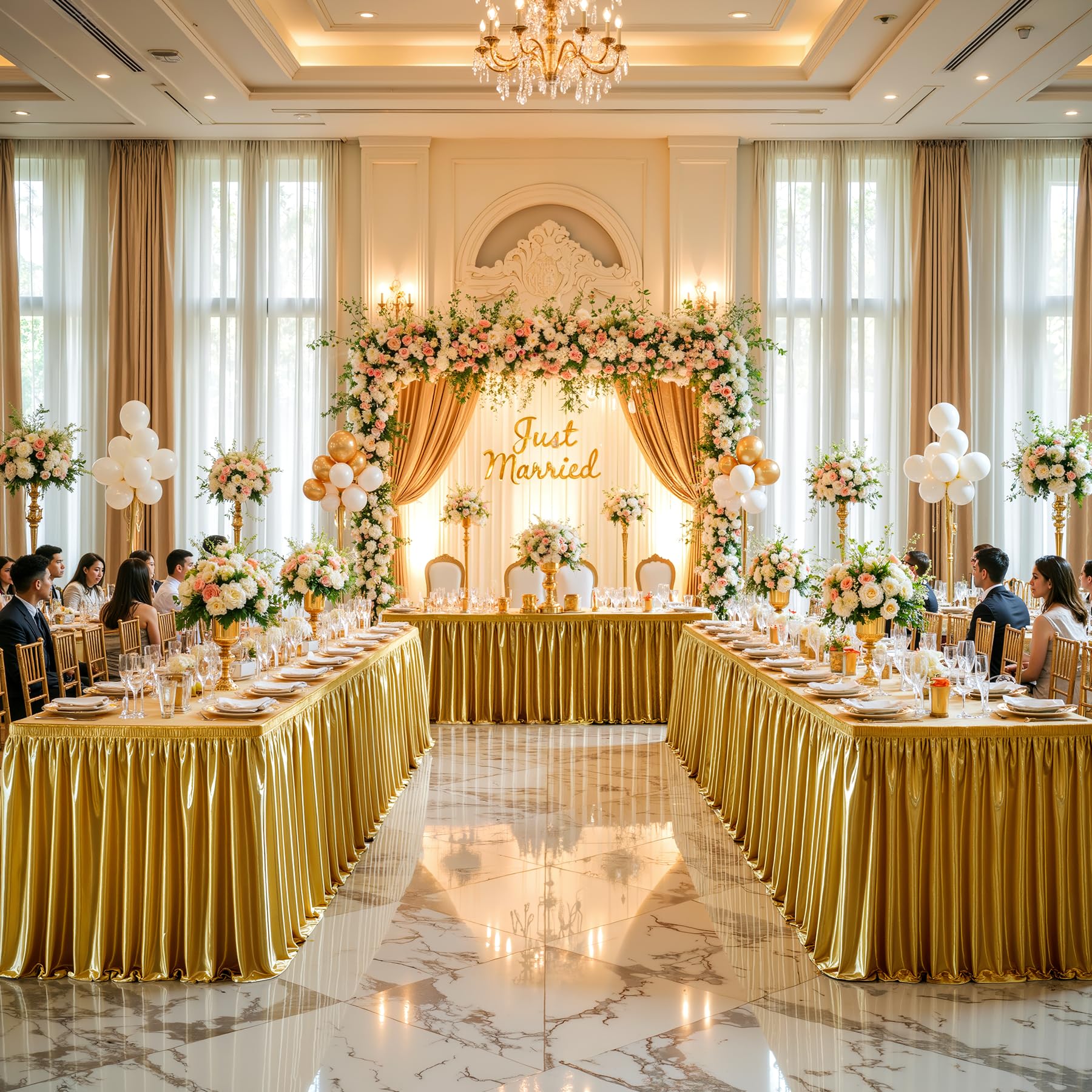 21ft Length Glitter Dark Gold Table Skirt Rectangle Tables, Wrinkle Free Pleated Ruffle Table Cloth Desk Skirting for Teacher Classroon Office Weddings Birthday Party Banquet Decorations