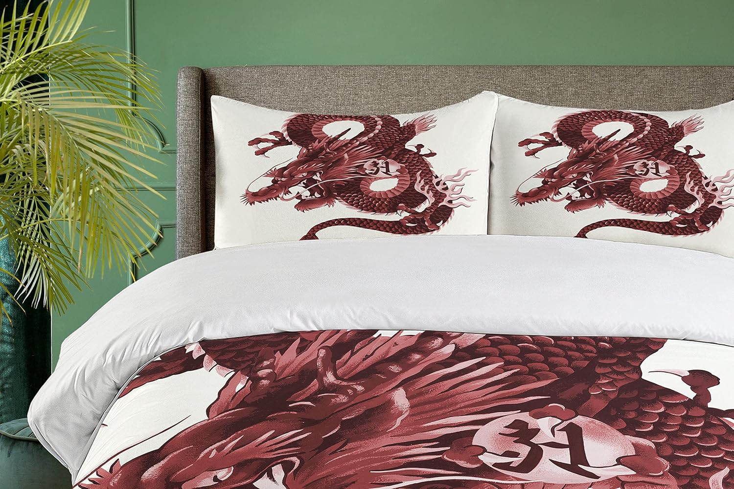 Ambesonne Dragon Duvet Cover Set, Japanese Dragon Tatsu Folk Noble
