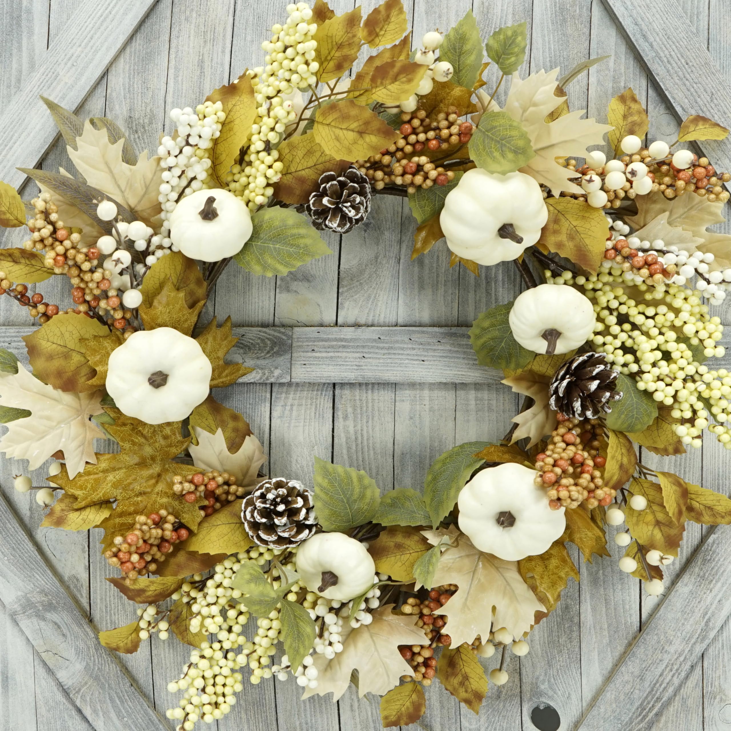 22 artificial fall wreath autumn door wreath with pumpkinmaple leafivy leafcolorful berry for front door farmhouse thanksgiving indoor outdoor porch window wall door decoration