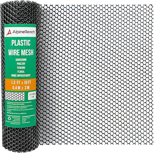 Rollo de malla de alambre de plástico de 1.3 x 10 pies, ideal para aves, perros, barrera de conejo y jardinería, malla duradera de pollo, solución