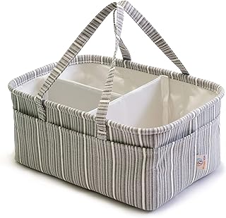 Panier à couches pour bébé - 3 compartiments avec séparateur amovible et 12 poches invisibles pour couches et lingettes