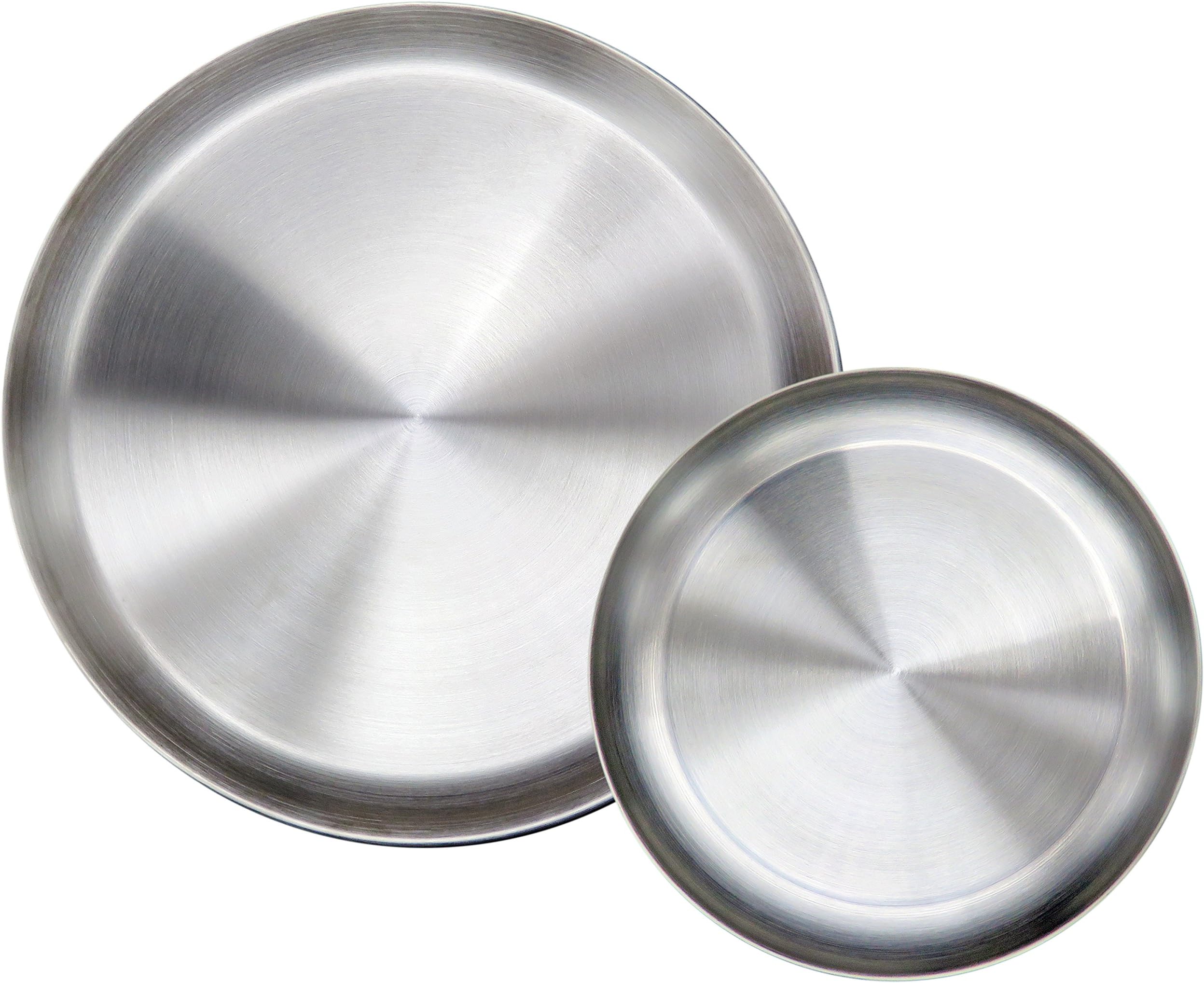 Matte Polished 9.0 inch 304 Stainless Steel Round Plates Dish Set, for Dinner Plate, Camping Outdoor Plate, Baby safe, Toddler, Kids, BPA Free, Pack of 2 (M)