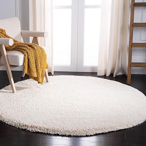SAFAVIEH Milan Shag Collection 9' Round Ivory SG180 Solid Non-Shedding Living Room Bedroom Dining Room Entryway Plush 2-inch Thick Area Rug