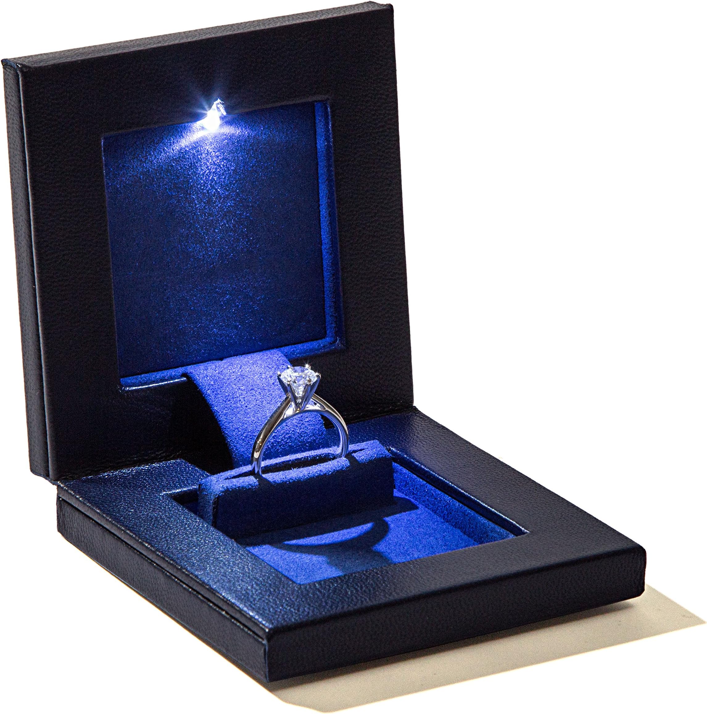 Parker Square Secret Night Box Light up LED, The World's Best Slim Engagement Ring Box