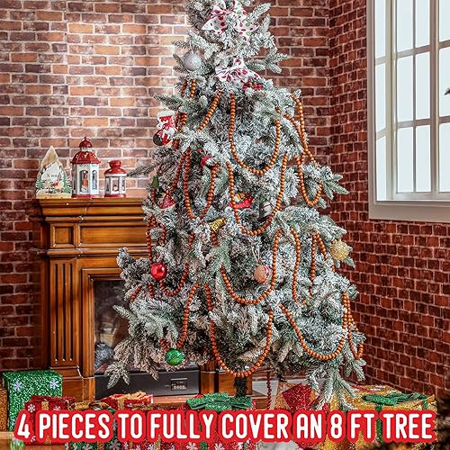 Miniatura 7 de Giegxin 4 guirnaldas de cuentas de madera de Navidad de 48 pies para árbol de Navidad, decoraciones bohemias de Navidad, guirnalda rústica con