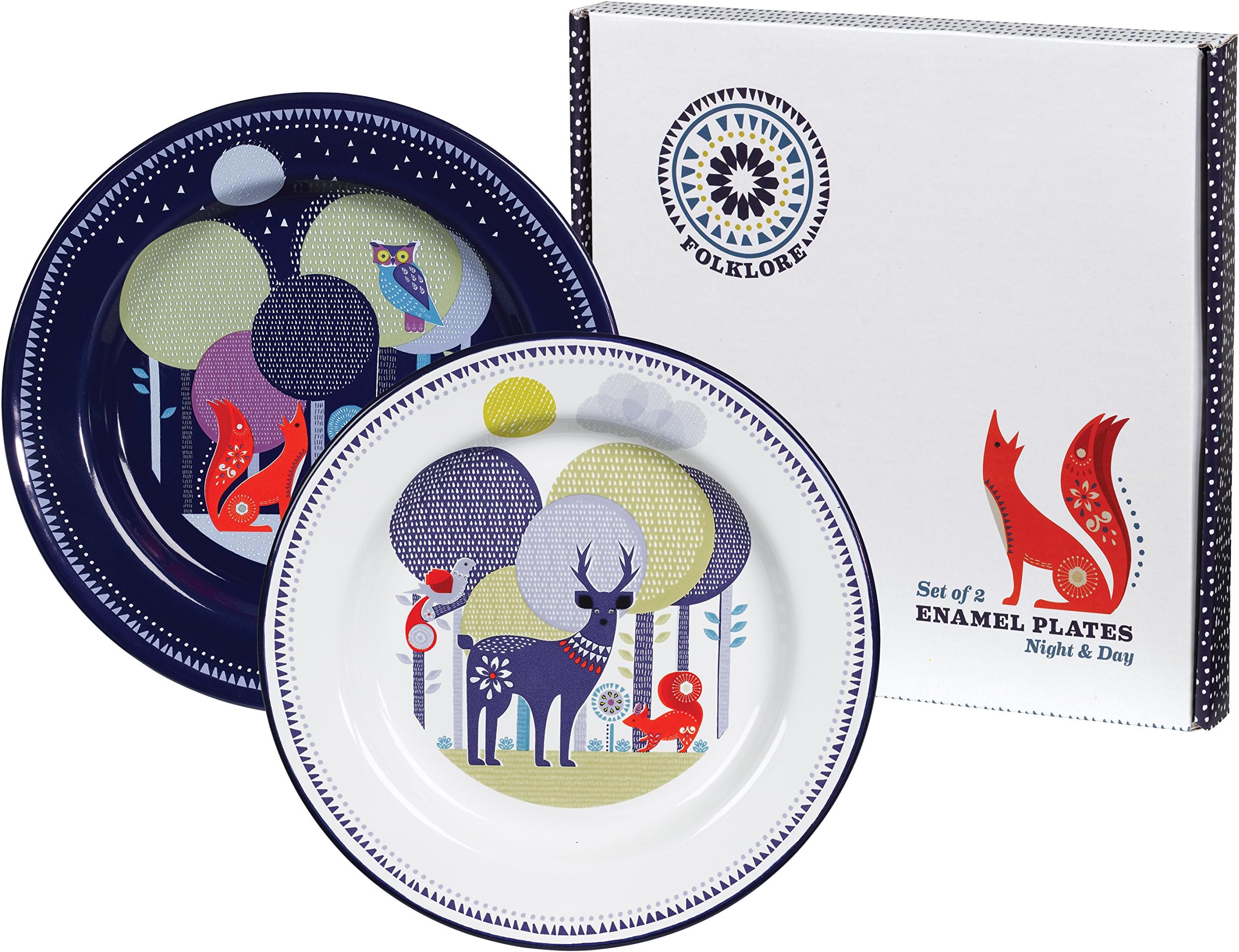 Folklore Enamel 'Day & Night' Plates (Set of 2), Dark Blue/White, 25.5 x 25.5 x 1 cm