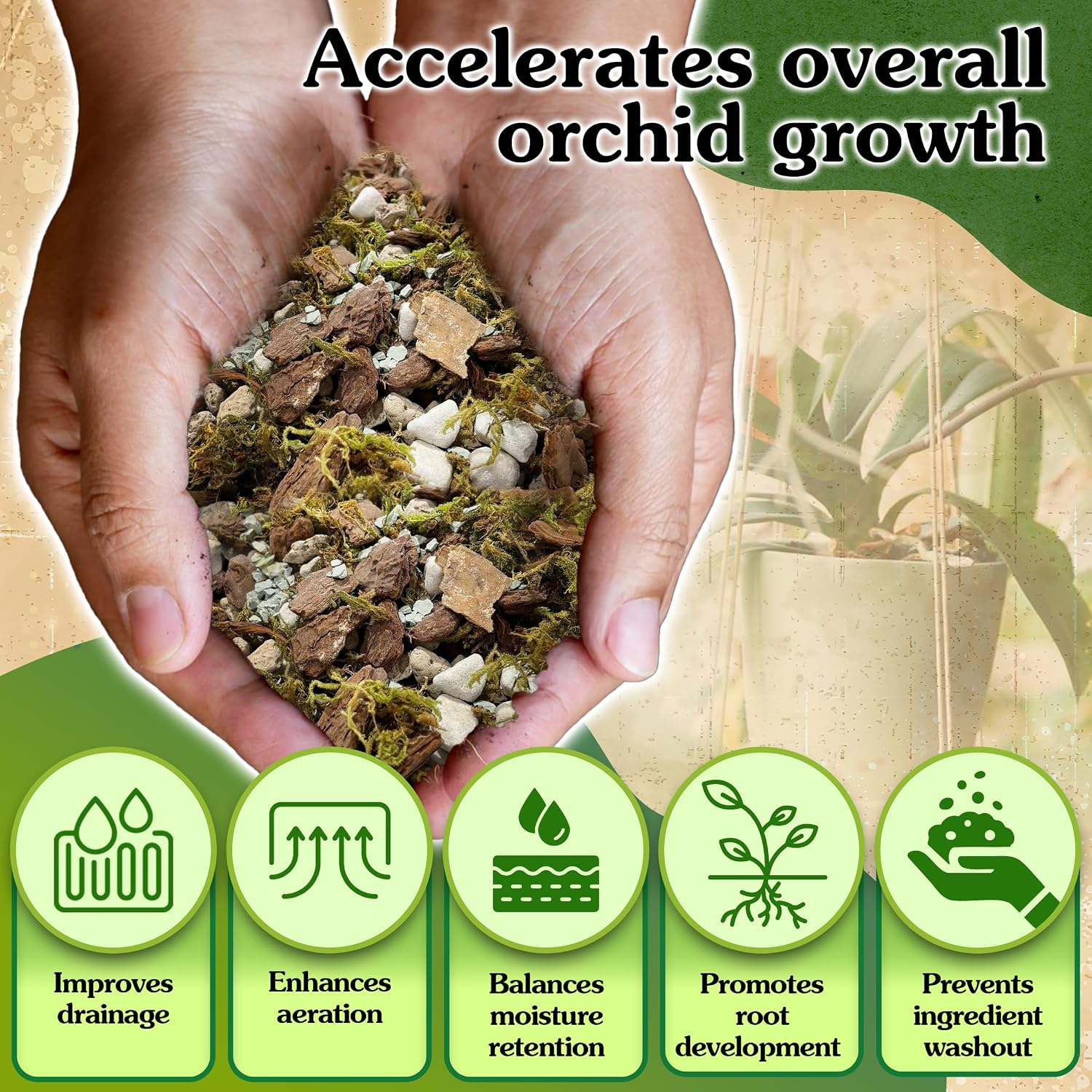 5-in-1 Orchid Potting Mix with Forest Moss, Pine Bark, Perlite, Zeolite, and Pumice – Orchid Soil, Orchid Repotting Kit for Healthy Roots, Fast Drainage, and Support for Growth 8 QRT