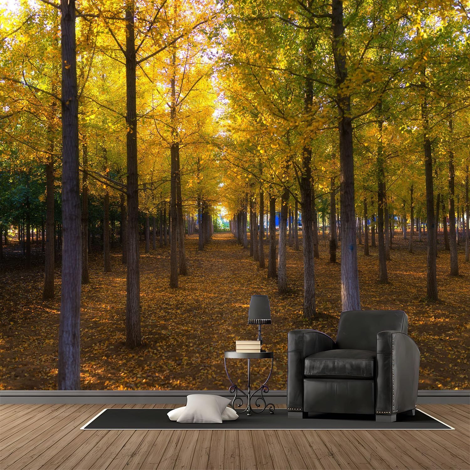 Papier Peint Intissé Foret Automne avec Effet Trompe l'Oeil Mural 3D Format 450x315