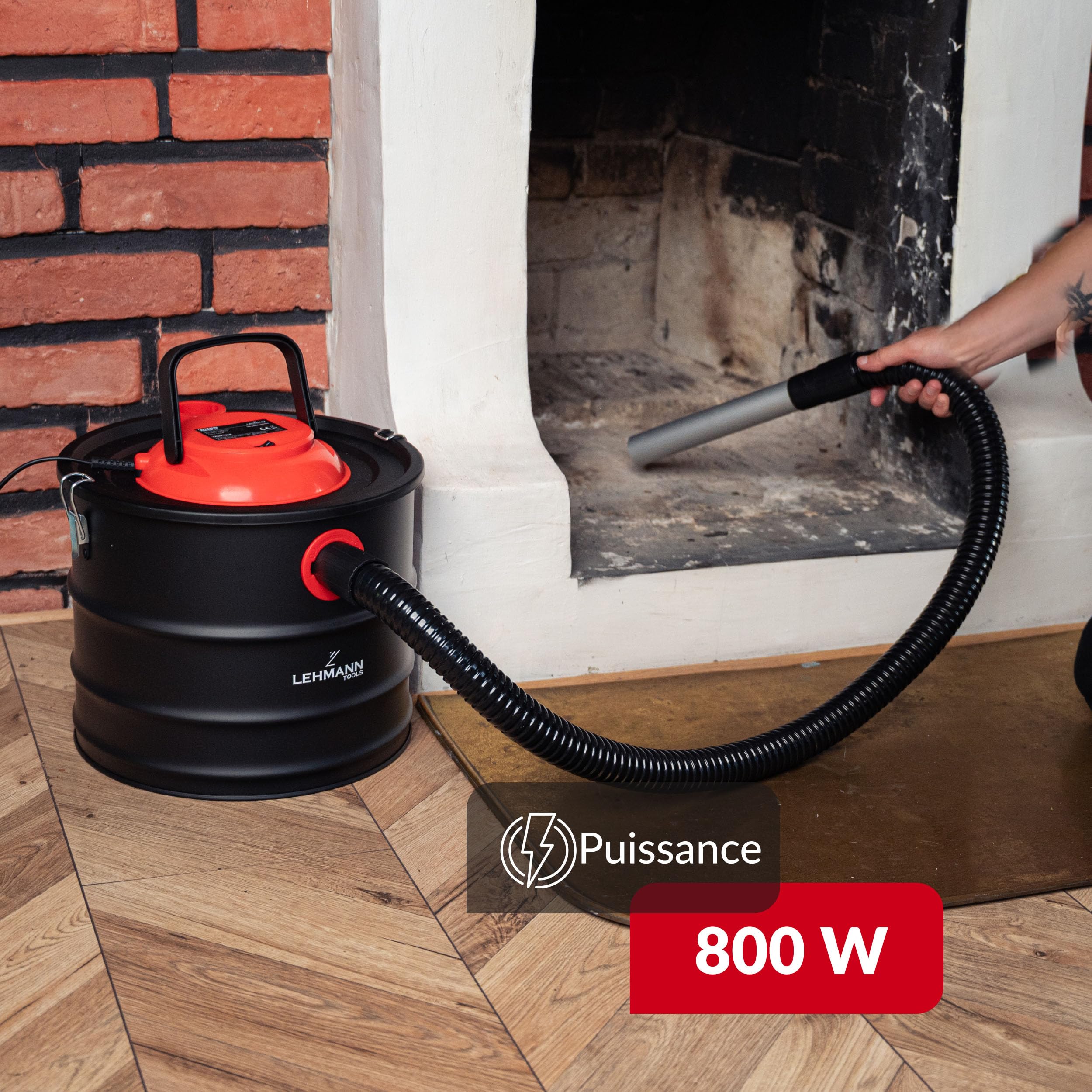 LEHMANN Aspirateur à Cendres 15L, Aspirateur Cheminée pour Haute Température, Réservoir Robuste, Filtre HEPA avec Panier Métallique, Fonction Soufflage, Nettoyage Cheminées et Pellets