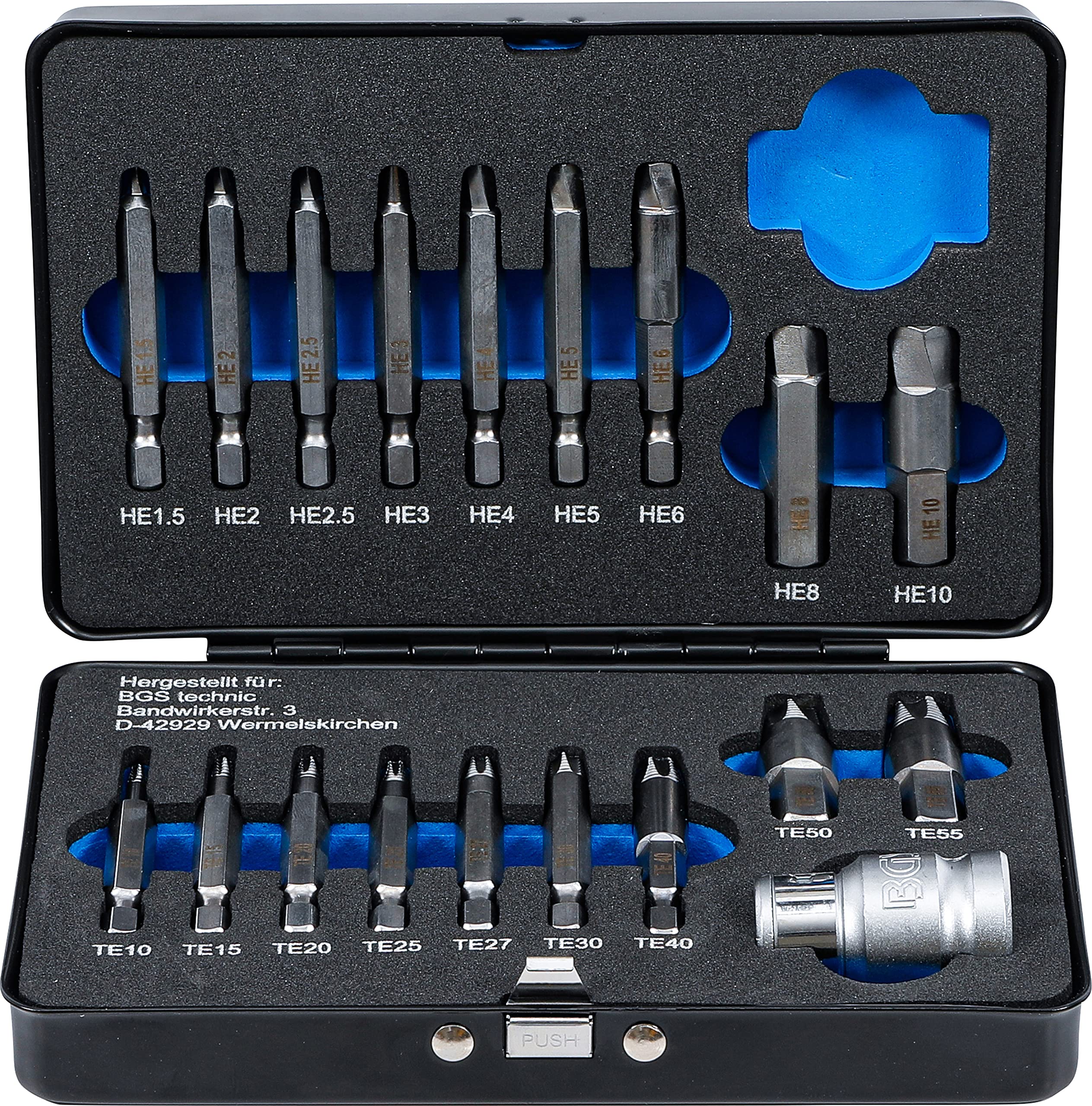 BGS 9173 | Set estrattori viti | per esagono incassato 1,5 – 10 mm/profilo a T (per Torx) | T10 – T55 | 19 pezzi