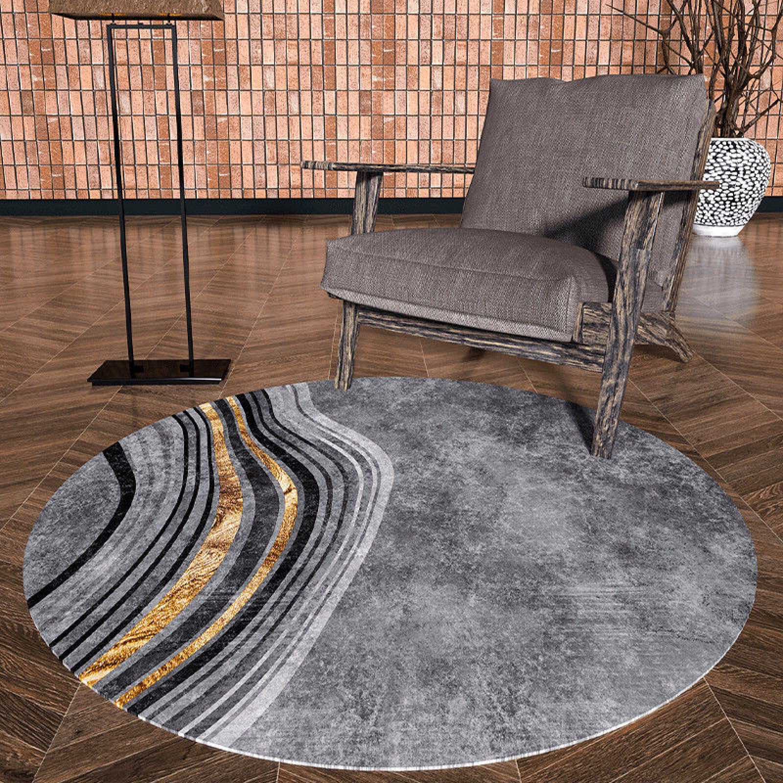 Tapis Rond Gris Lavable Machine | Poils Courts, Antidérapant, Diamètre 100cm | Pour Salon, Chambre, Décoration