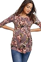 Vista 33 de LaClef - Blusa de maternidad para mujer, cuello redondo, manga 3/4, plisada al frente, estilo peplum Cuadros marrones