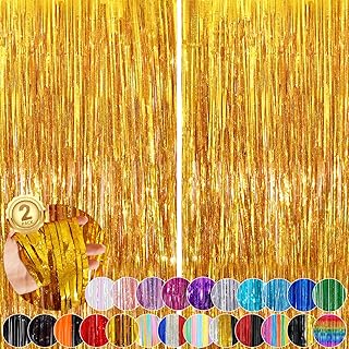 2Pack 3.3 x 8.3 Ft Gold Party Streamers, Tinsel Streamers Birthday Party Decorations, Fringe Backdrop for Graduation, Baby Shower, Door Streamers Tinsel Curtain Gender Reveal New Year Party Streamers