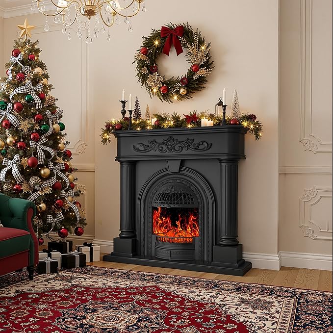 Chimenea Eléctrica de 50" con Mantel, Madera Sólida, Columna Romana, Calefactor 1400W miniatura 7