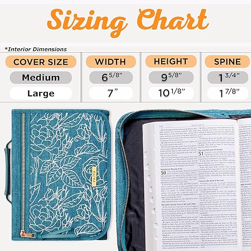 Miniatura 7 de Christian Art Gifts Faith Badge Floral - Organizador de tres pliegues para mujer, con cierre de cremallera, lona verde azulado, grande