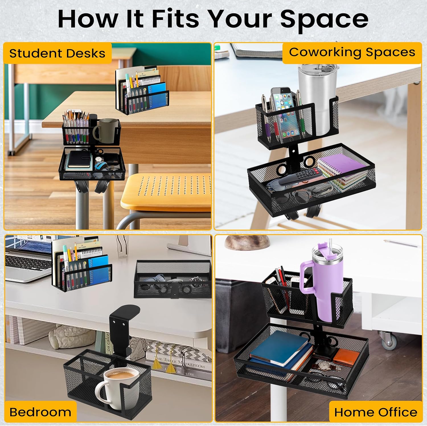 6-in-1 Clamp On Desk Organizer with Cup Holder & 360° Rotating Under Desk Drawer, Swappable Parts, Easy to Install Standing Desk Drawer Attachment, Space-Saving for Home & Office - Image 7