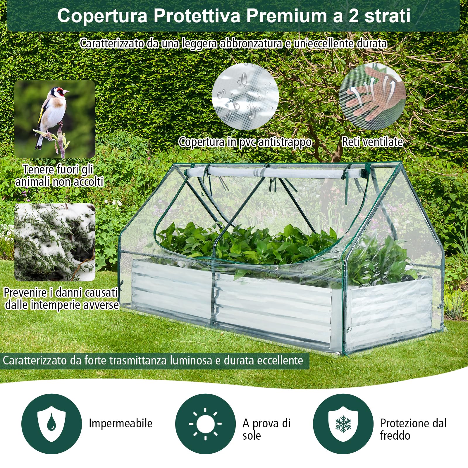 RELAX4LIFE 3 in 1 Fioriera da Esterno Multifunzionale, Mini Serra per Orto con Finestre, Aiuola Rialzata per Giardino, Balcone, Terrazza e Cortile (Mini Serra, 180 x 91 x 90 cm)