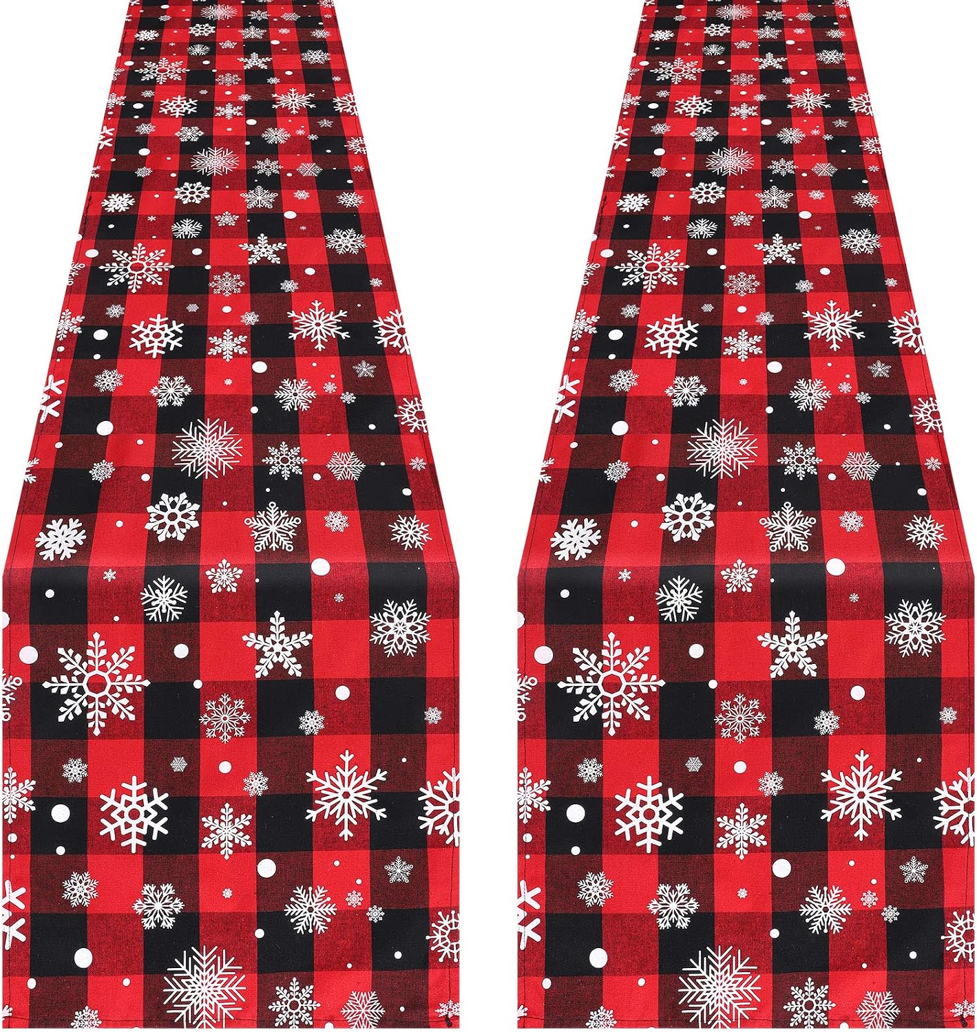 Aneco 2 Pack Checkered Snowflake Table Runner Christmas Cotton Buffalo Plaid Snowflake Table Runner for Indoor Outdoor Events 13 x 108 Inches Red and Black