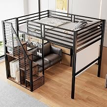 Children's Bed 140 x 200 cm Bed Frame Metal Bed with Stairs and Storage Area Bunk Bed Functional Bed for Children Teenagers and Adults without Mattress Black 140 x 200