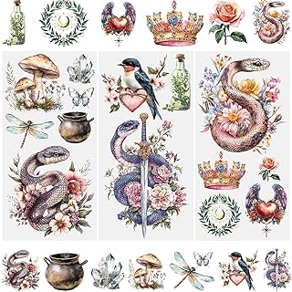 WANDIC 3 Sheets Rub On Transfer Stickers, Retro Snakes Theme Waterproof Decals Furniture Craft Decorative for DIY Scrapbooking Photo Albums,15 * 30cm