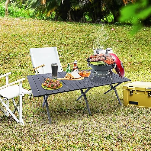 Miniatura 2 de MAKELEN Mesa plegable para exteriores con bolsa de transporte, mesa cuadrada enrollable de aluminio ligero para interiores, campamento al aire