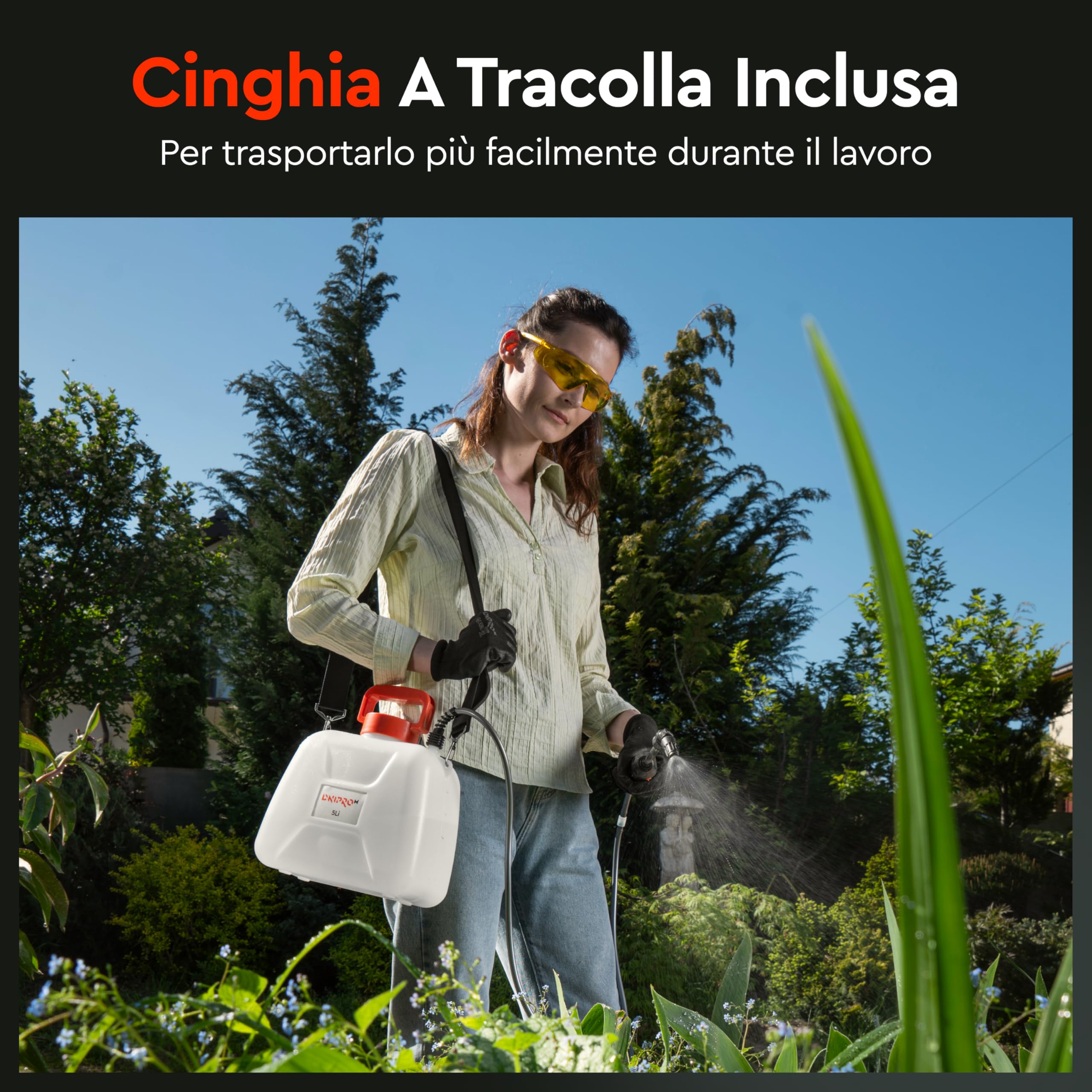 Spruzzatore a Batteria 5L - Pompa Irroratrice a Batteria Ioni di Litio 2,4Ah, USB-C, Lancia Telescopica, 4 Ugelli e Tracolla - Nebulizzatore Giardino per Piante e Giardinaggio di Dnipro-M