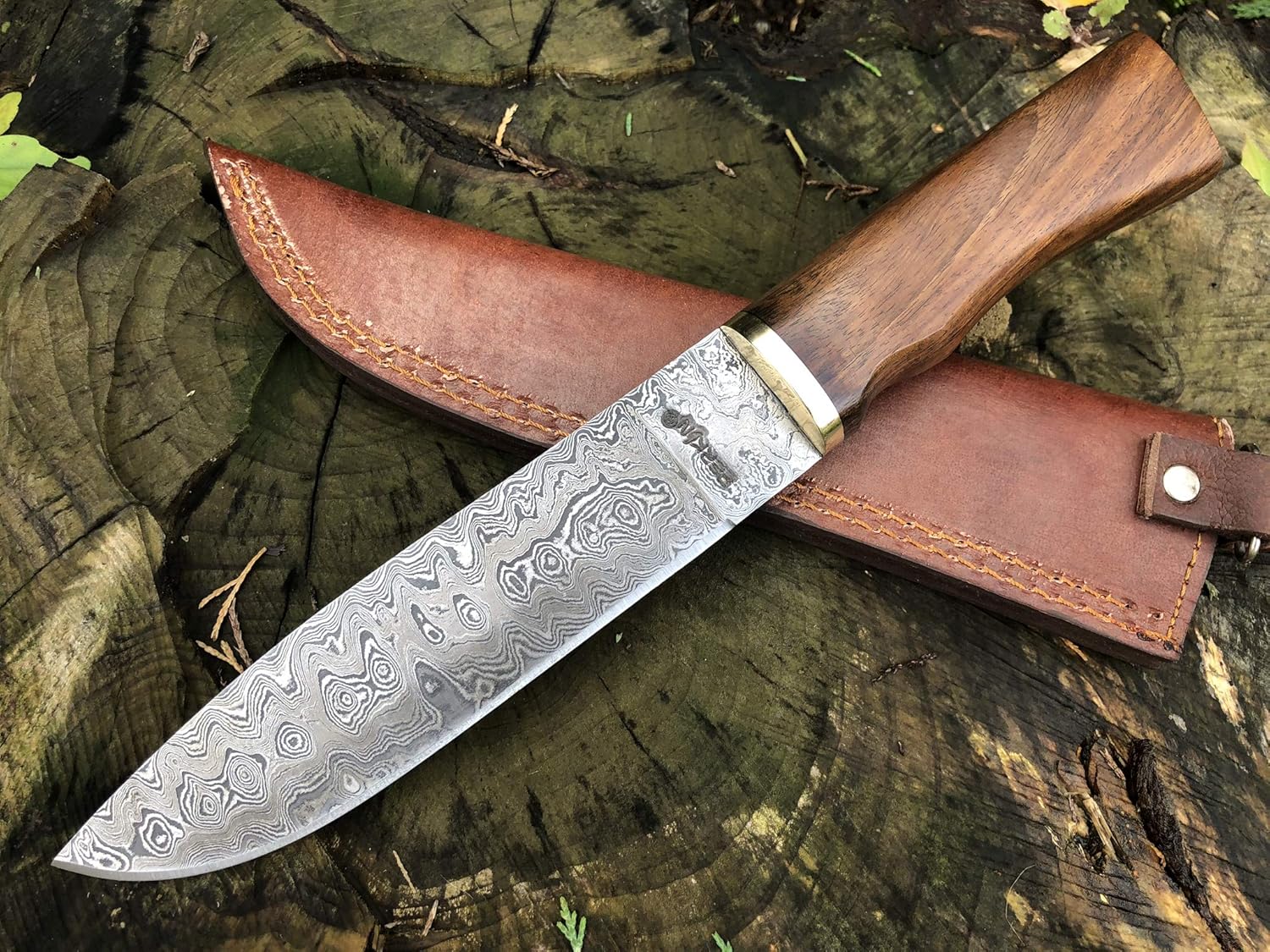 Perkin Knives - Custom Handmade Damascus Hunting Knife - Beautiful Camping Knife