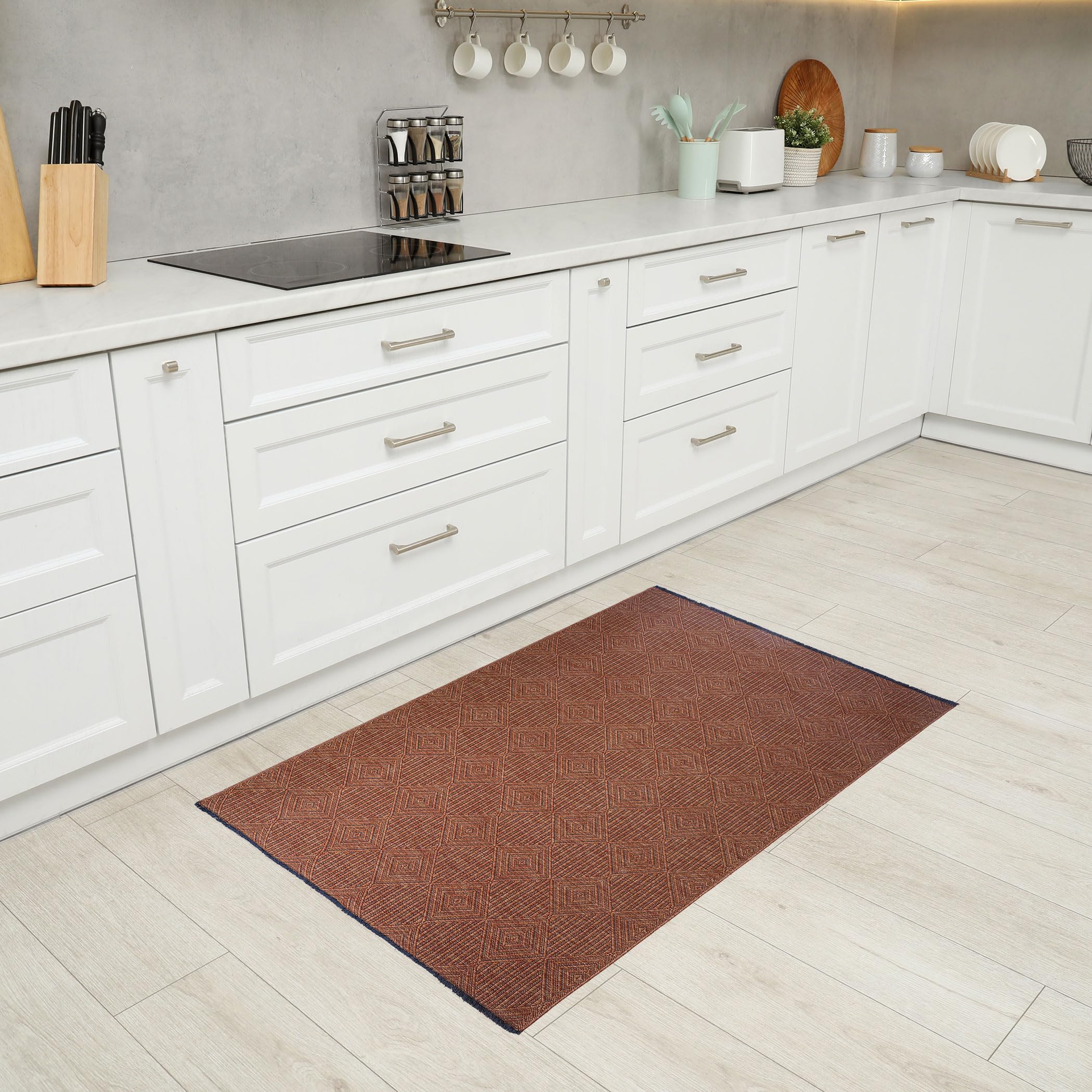 Tapis de salle de bain lavable antidérapant et léger en coton