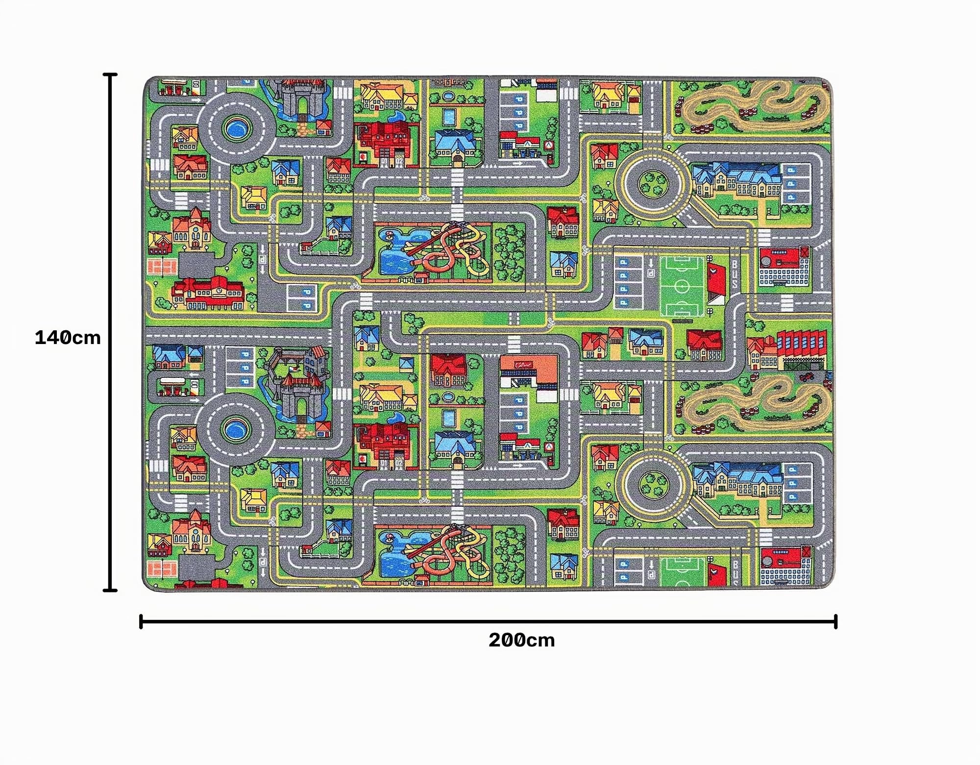 Primaflor Interaktiver Kinderteppich Streets - 140 x 200 cm | Made in Europe | mit Straßenmotiv, Hochwertiger Straßen-Teppich mit Kreisverkehren | für Kinderzimmer, für Jungen & Mädchen