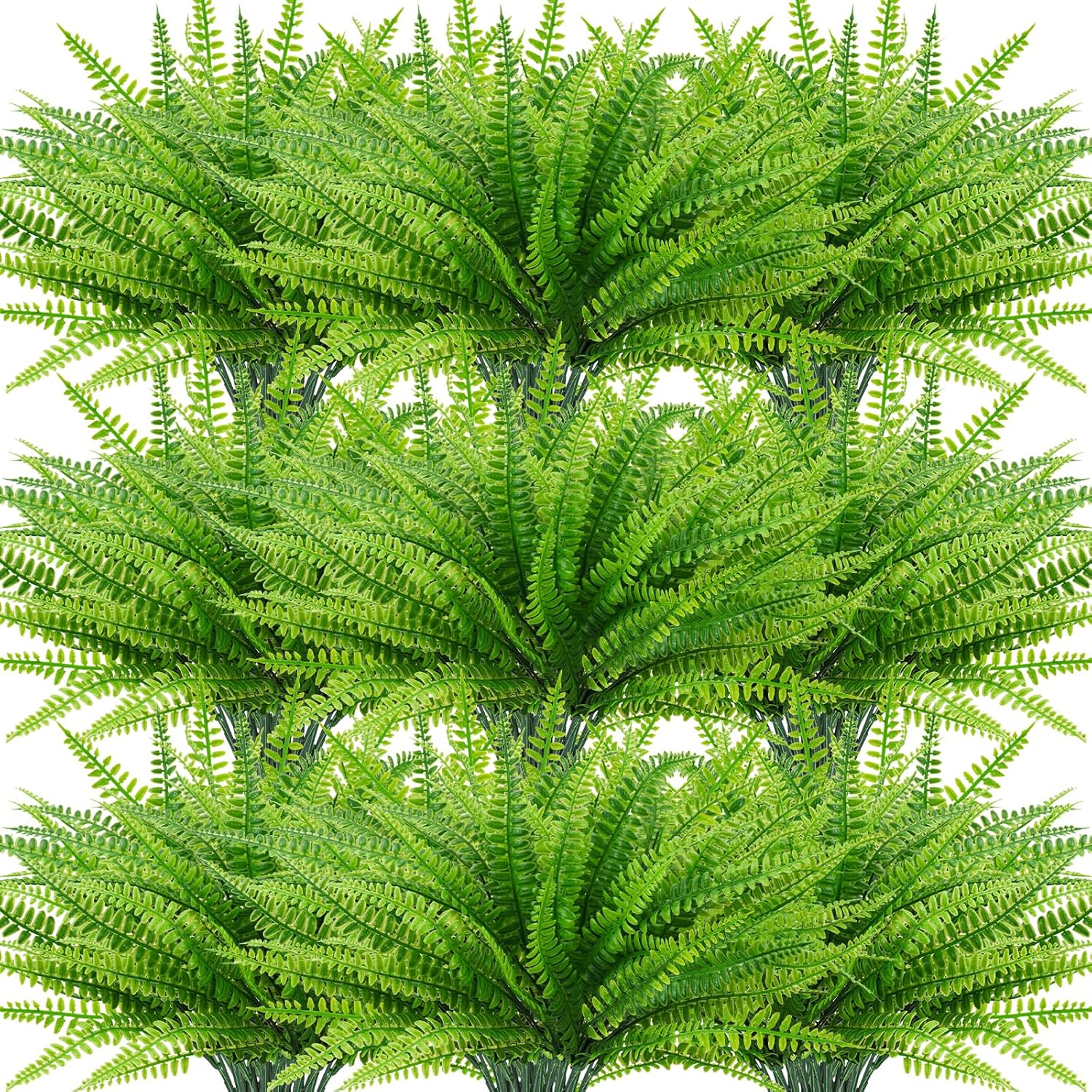 40 Bundles Faux Plants Outdoor, UV Resistant Fake Boston Fern Greenery Shrubs Artificial Outdoor Plastic Plants for Garden Porch Hanging Planter Window Box Summer Decor