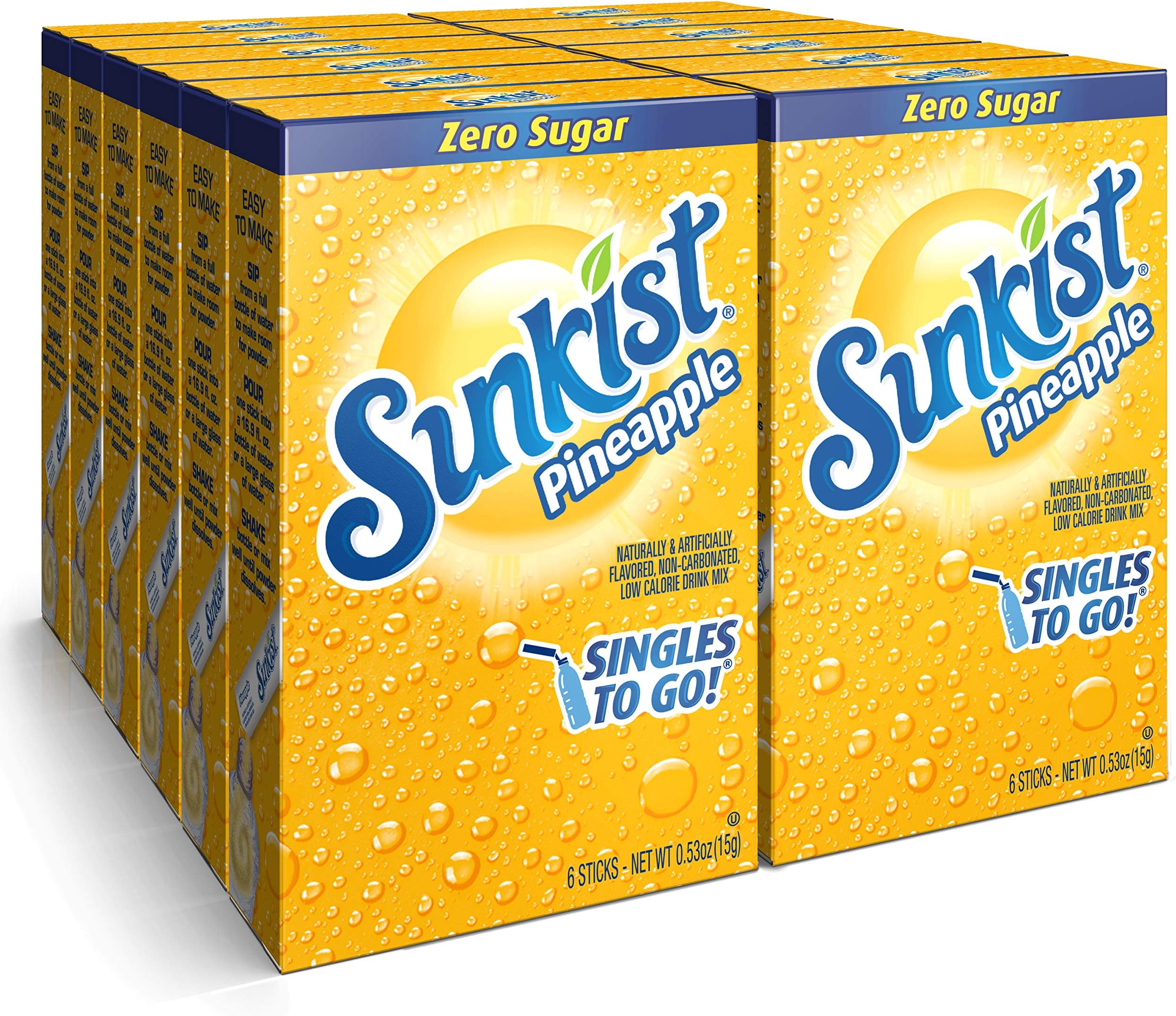 Sunkist Soda Pineapple Singles To Go Drink Mix, 0.53 OZ, 6 Count (Pack of 12)