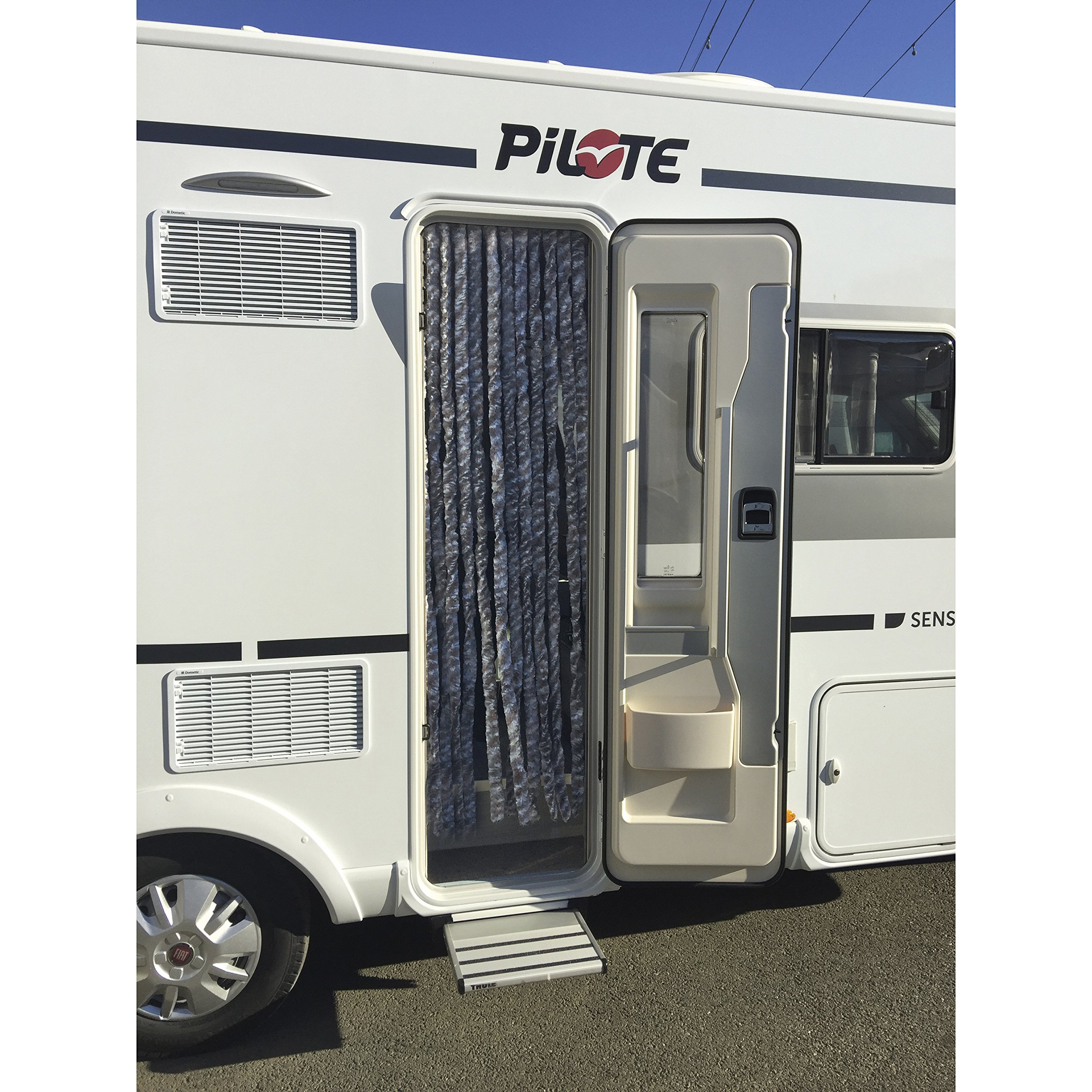 Rideaux de porte chenille : Tricolore Marron / Blanc / Gris 56 x 185 cm