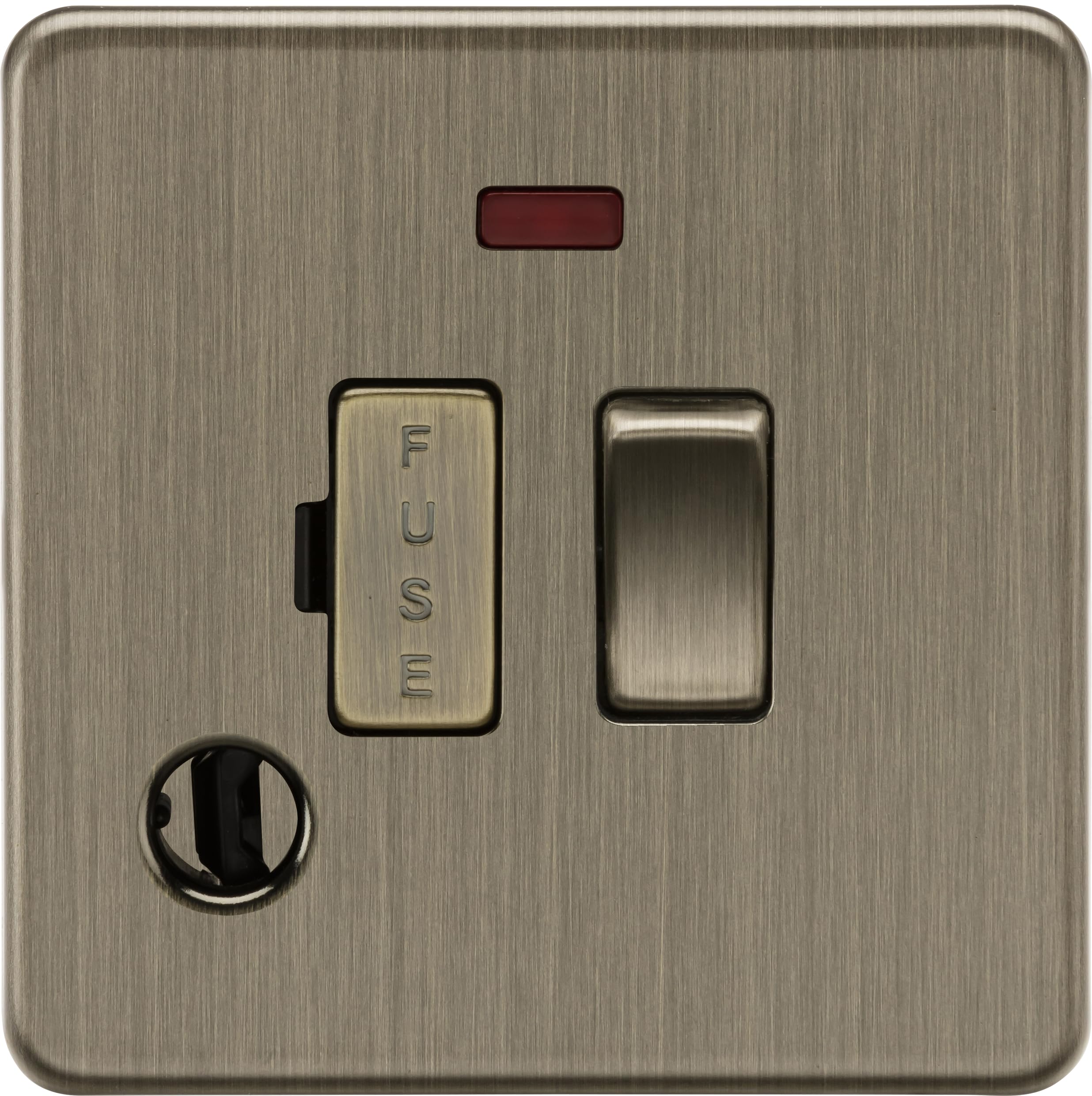 Knightsbridge 13A Switched Fused Spur with Neon and Flex Outlet - Antique Brass