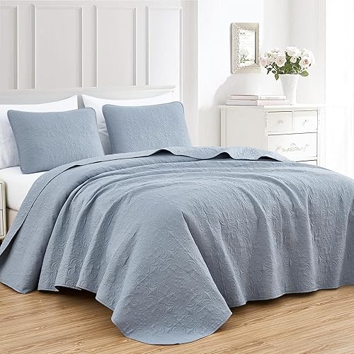 Miniatura 27 de Chezmoi Collection Luca - Juego de colcha de 3 piezas extragrande, tamaño king, verde azulado - Edredón de verano de microfibra ligera de 118 x 106