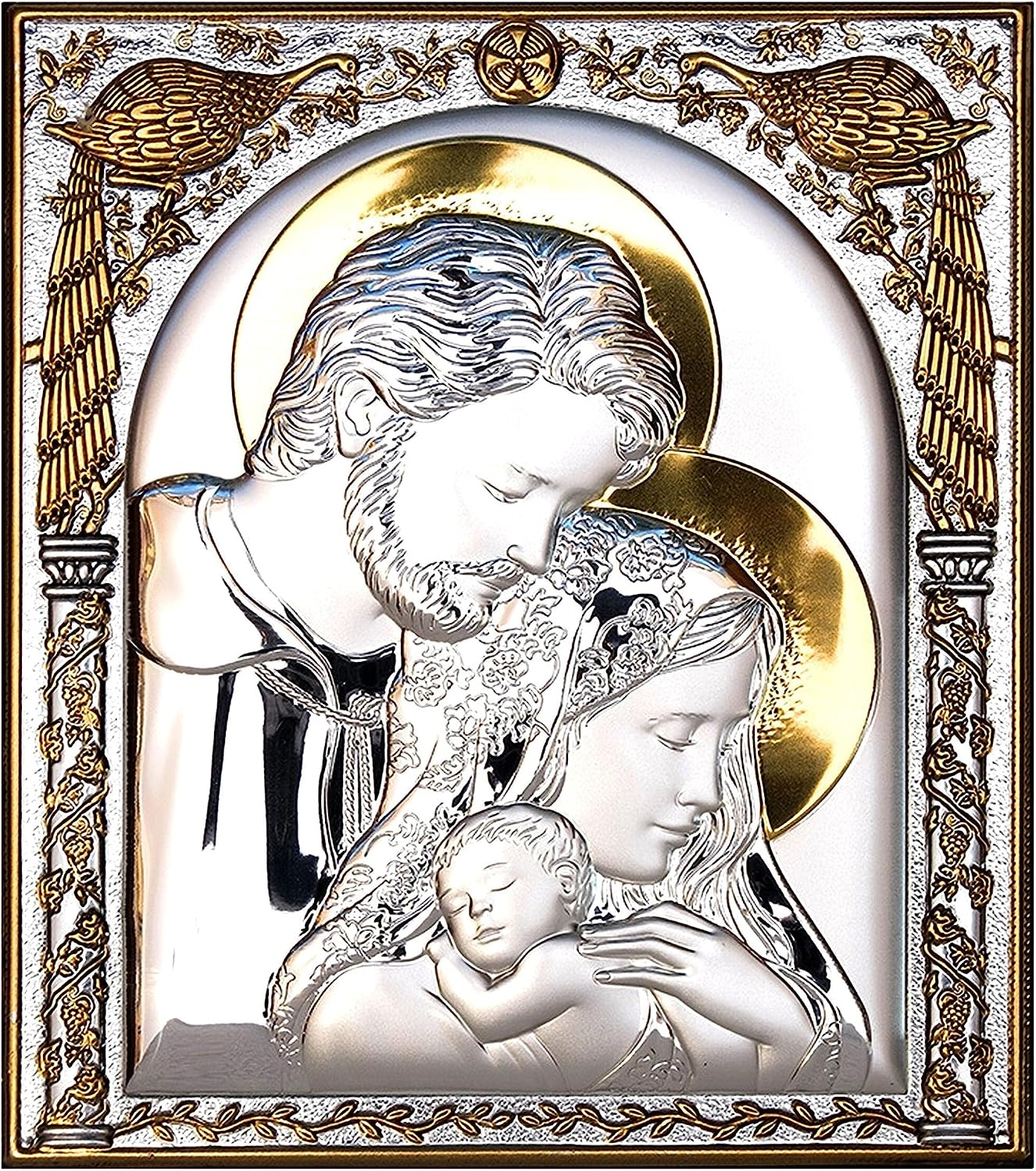 Amazon.com: The Holy Family icon, Handmade Silver 999 Greek Orthodox ...