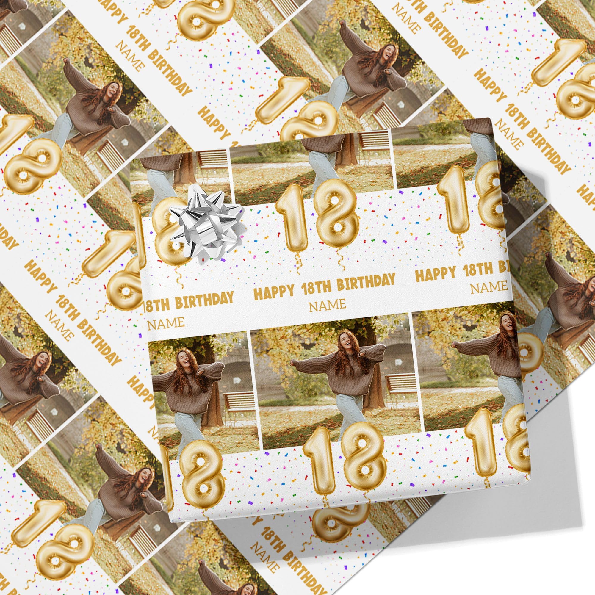 Printster 18th Milestone Birthday Balloons Personalised Wrapping Paper - Add Any Name and Photo-18-A2 Sheet - 420mm x 594mm