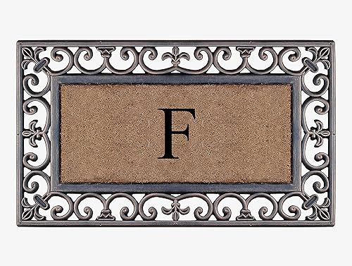 A1HC - Tapete de goma natural y fibra de coco de 18 x 30 pulgadas, monograma para puerta delantera, tratamiento antidesprendimiento, duradero para