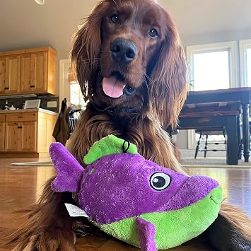 SmartPetLove Snuggle Puppy Tender-Tuffs Big Shots - Large Plush Dog Toys for Medium and Large Breeds - Stuffed Purple Grouper with Puncture Resistant Squeaker