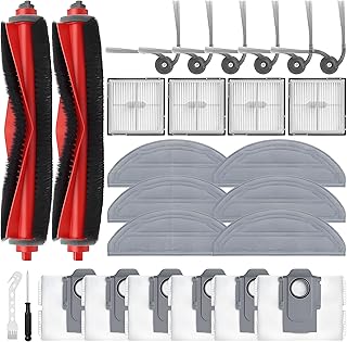 26 Pack Replacement Accessories Parts for Roborock Q10 S5/Q10 S5+/Q10 X5/Q10 X5+ Robot Vacuum Part with 2 Roller Brush,4 Mop,4 HEAP,6 Mop,6 Dust Bag,6 Side Brushes,1 Screwdriver,1 Clean Brush