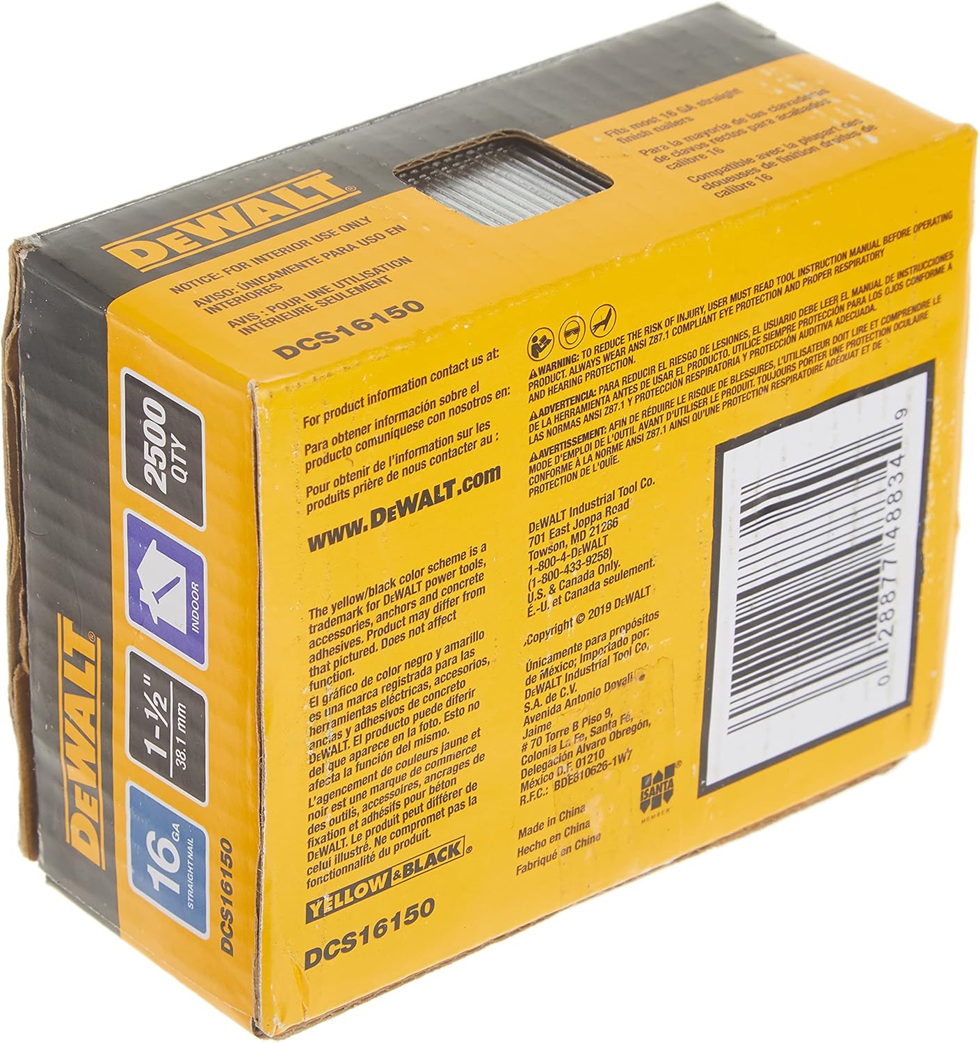 DEWALT Finish Nails, 1-1/2-Inch, 16GA, 2500-Pack (DCS16150) - Collated Finish Nails - 