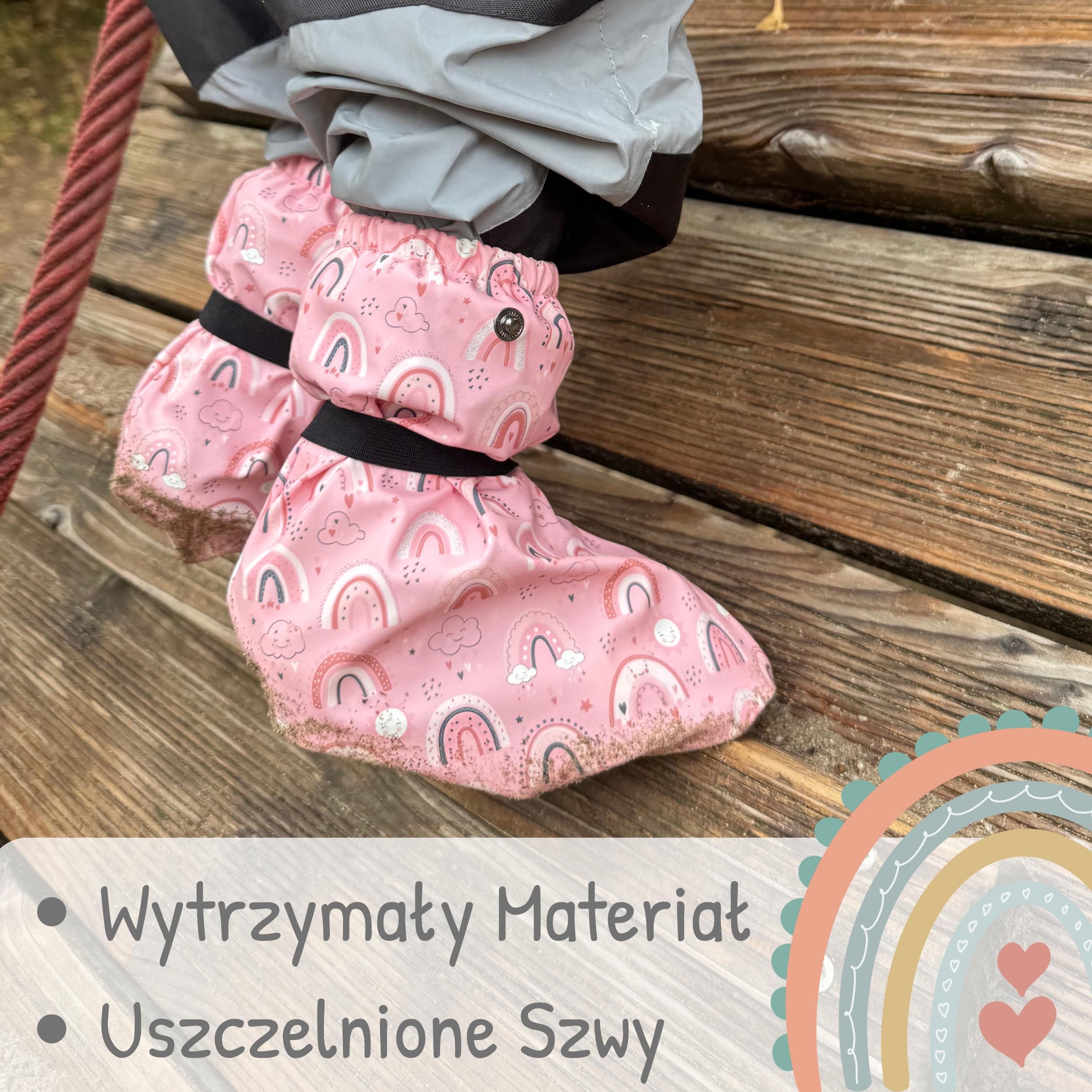 HECKBO Kalosze dziecięce bez polarowej podszewki - Różowa tęcza - 2 rozmiary - od 6 do 24 miesięcy - unisex kalosze dla dziewczynek i chłopców