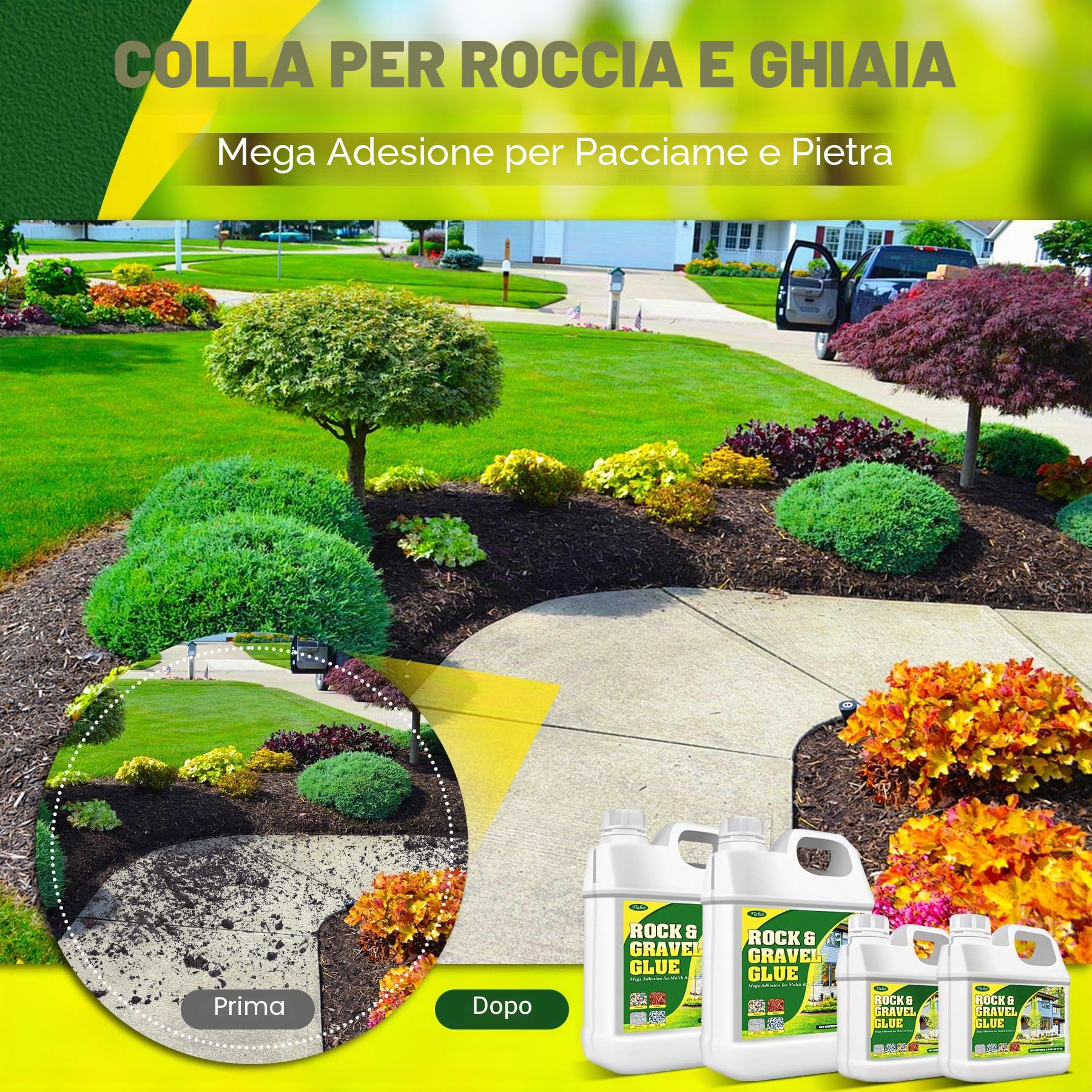 Legante per Ghiaia da Esterno - 4L Colla per Sassi per Bordo Giardino, Cortili e Vialetti, Non tossico Pronto all'Uso - Stabilizzatore Ghiaia Pacciamatura Corteccia, Ciottoli, Pietre